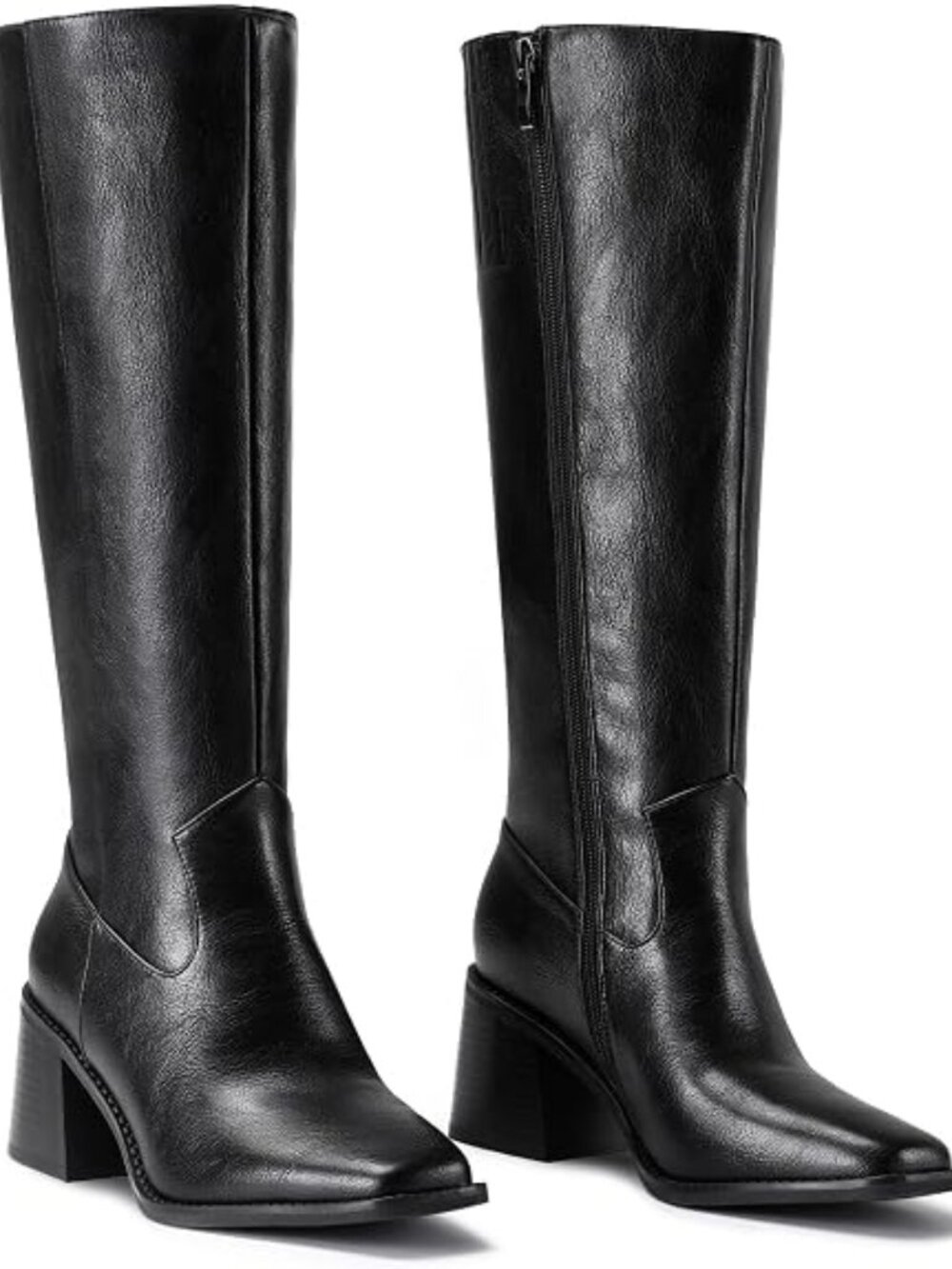 Knee-High Square Toe Chunky Heel Boots